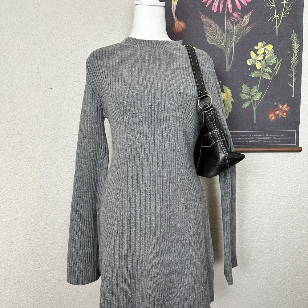 Mango Gray Long Sleeve Knit Ribbed Sweater Dress NWT